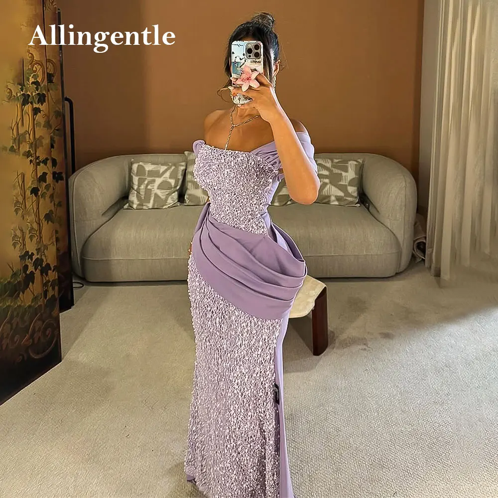 

Luxury Women Purple Sequins Evening Dresses Off Shoulder Dubai Arabic Mermaid Prom Dress Wedding Party Ceremony Gowns Customized