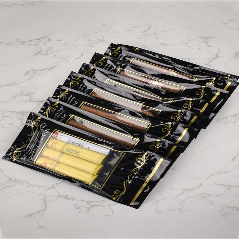 10 قطعة كيس التعبئة والتغليف المرطب المقاوم للرطوبة نافذة واضحة توالت السيجار كيس التعبئة والتغليف الأغلاق ختم كيس من البلاستيك المسطح