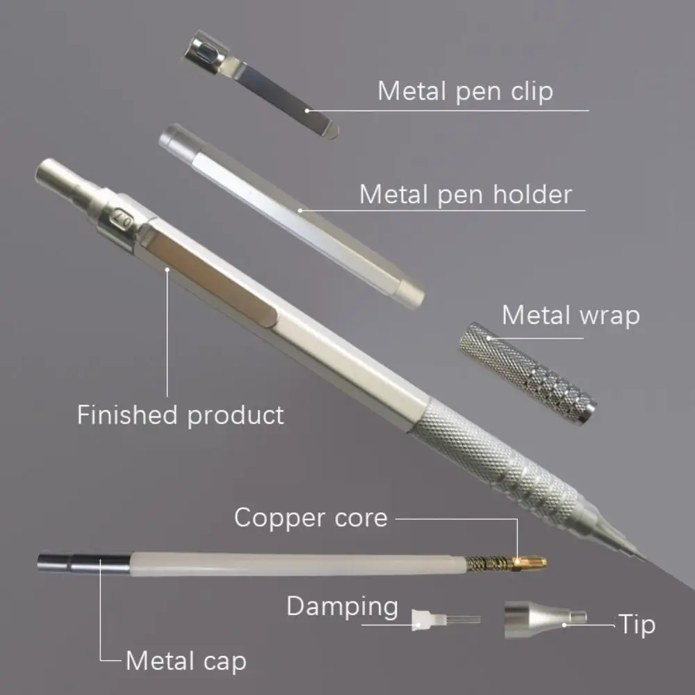 0.3/0.5/0.7/0.9/2.0Mm Kunsttekening Automatische Potloden Laag Zwaartepunt Intrekbare Penpunt Metalen Mechanische Schets Potlood