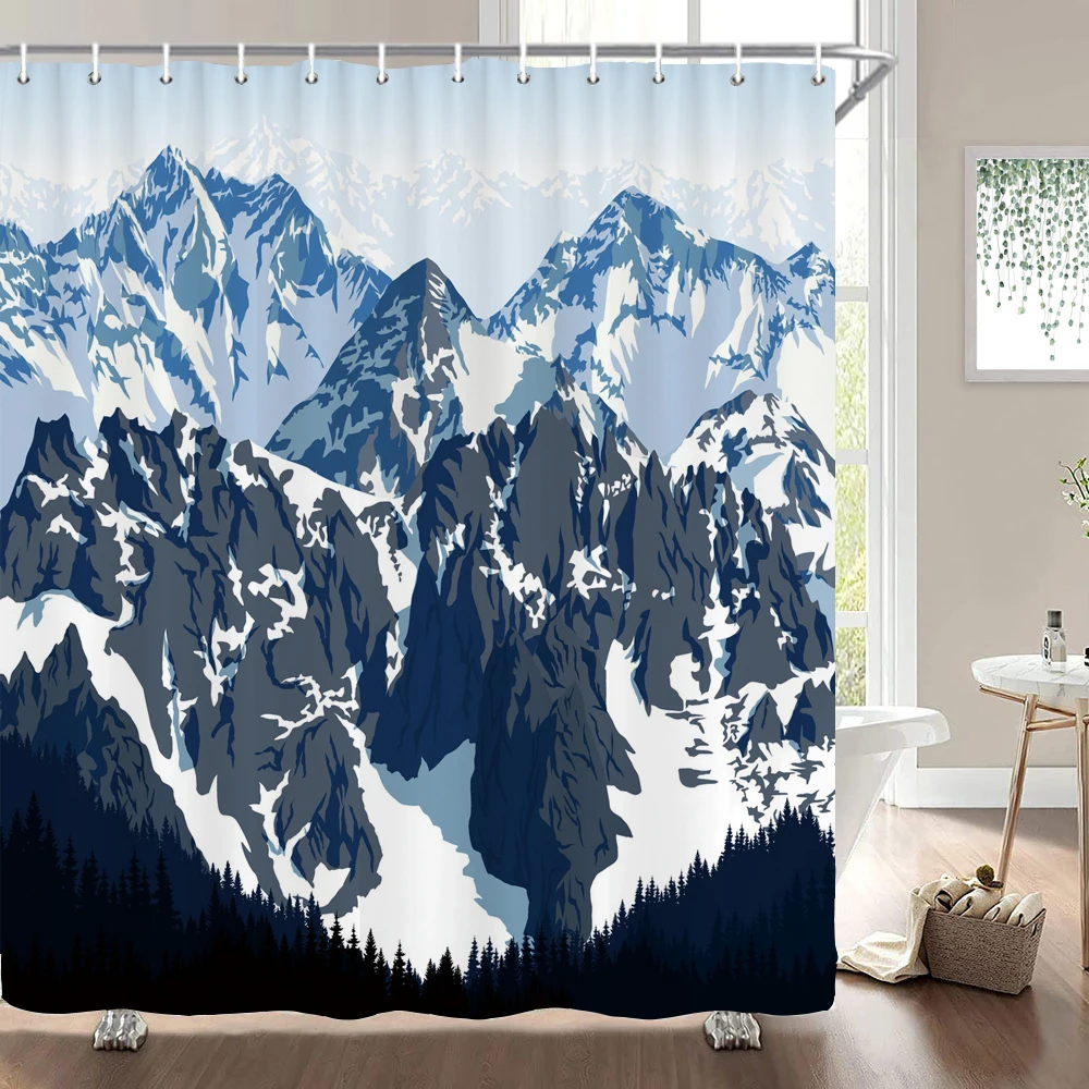 Misty Forest Scenery Shower Curtain Print Tree Extra Long Shower Curtain Liner Mold and Mildew Resistant Bath Curtain With Hooks