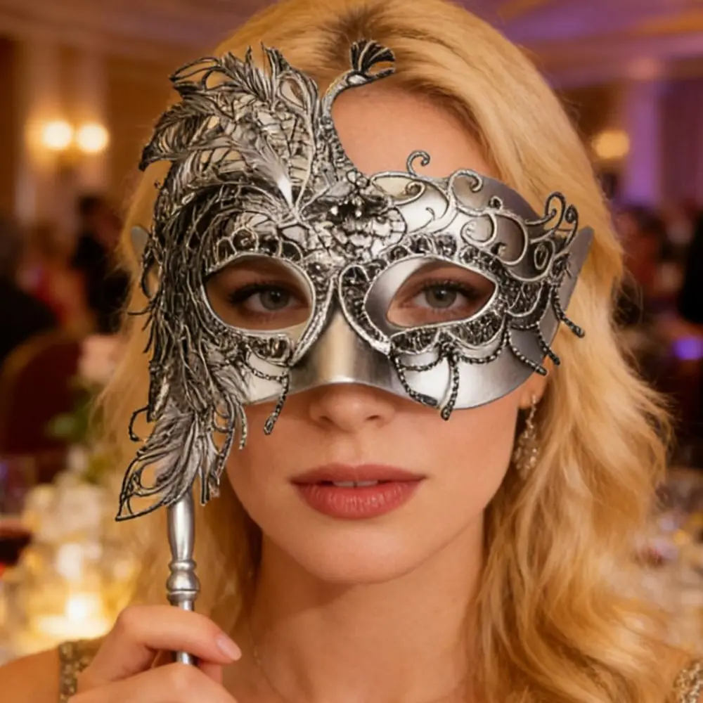 Half-face Handheld Masquerade Masks with Stick Masquerade Ball Props Mardi Gras Masks Costume Party Deecor Carnival Party