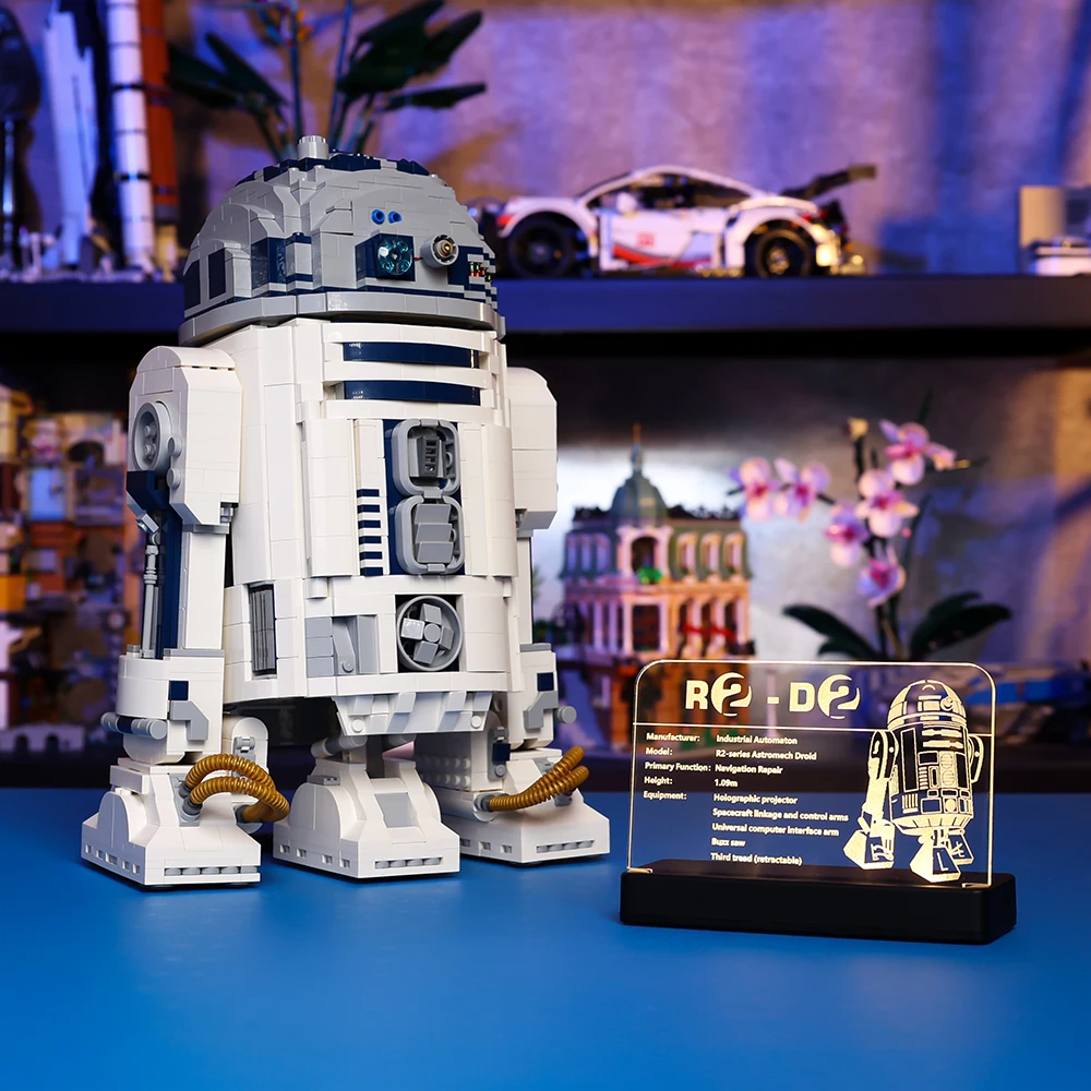

Светодиодная акриловая доска для дисплея, табличка с именем для LEGO R2 D2 75308, набор строительных блоков, кирпичей, игрушек