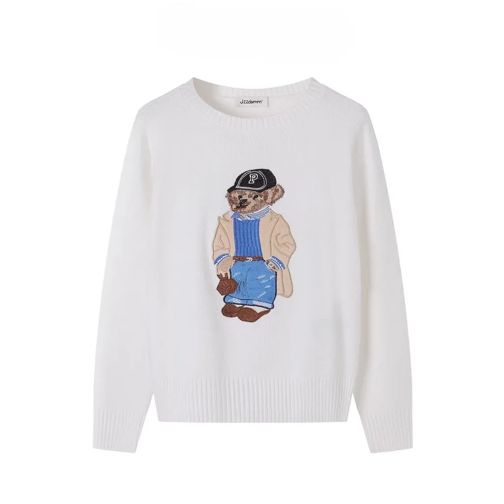 

Embroidered Bear Crew Neck Sweater Valentine Gift 202604