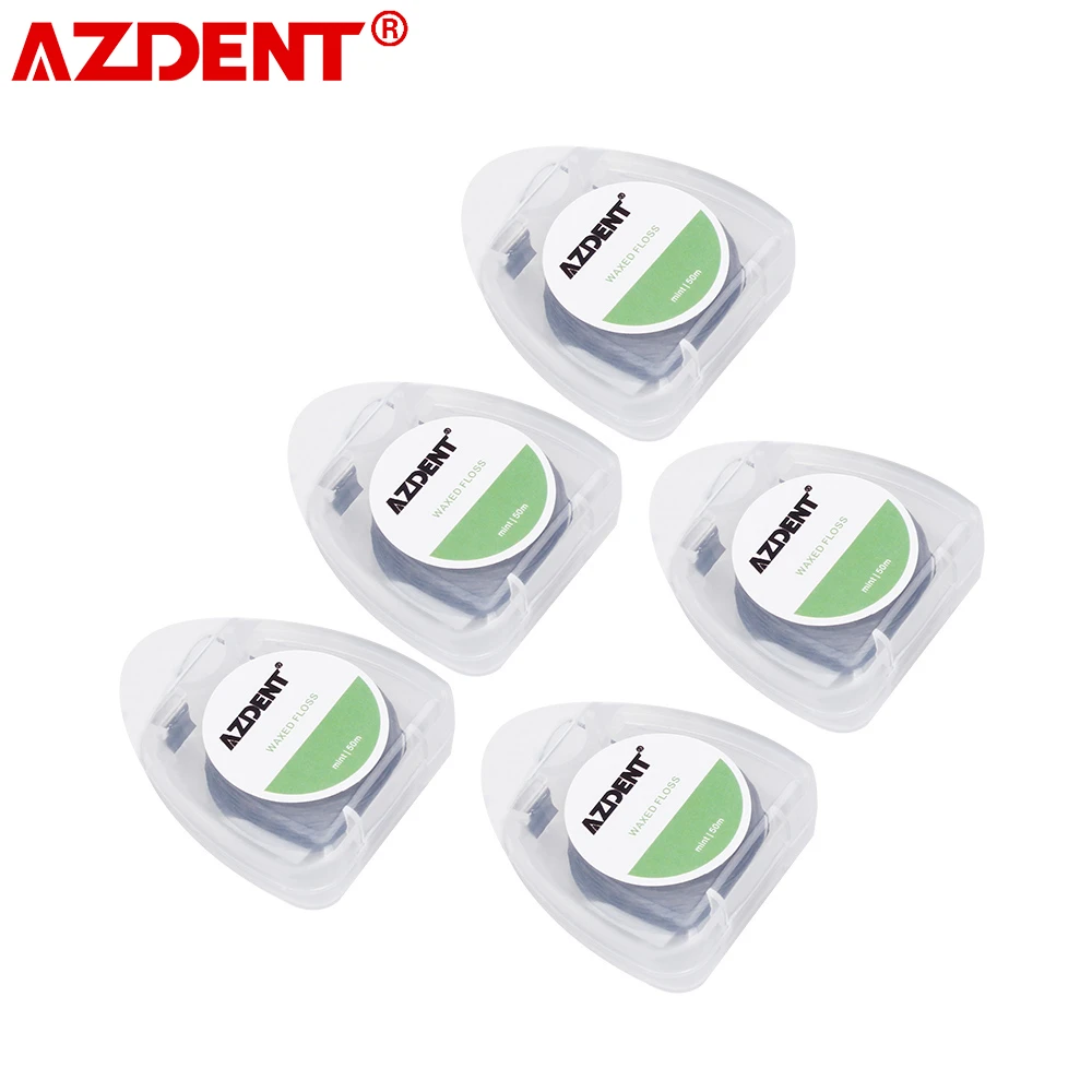 azdent-5-pecas-50m-carretel-de-carvao-de-bambu-fio-dental-sabor-hortela-carretel-embutido-fio-plano-fio-dental-nucleo-de-substituicao