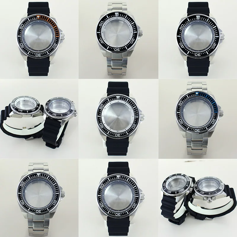 

43.8mm Luxury Watch Case Strap Stainless Steel For NH35 NH36 NH38 NH34 NH70 NH72 Movement Sapphire Glass Mod Samurai Diving Case