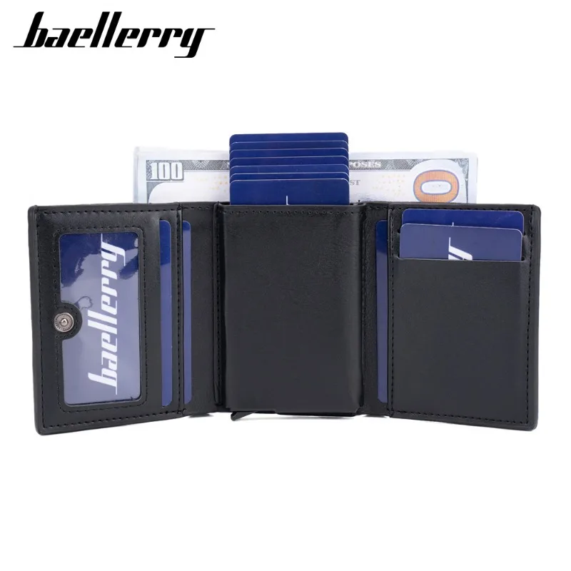 Baellerry Men's Short Wallets Pu Leather Coin Purse Card Holder Solid Color Business Male Rfid Card Clip Trendy Simple Wallets