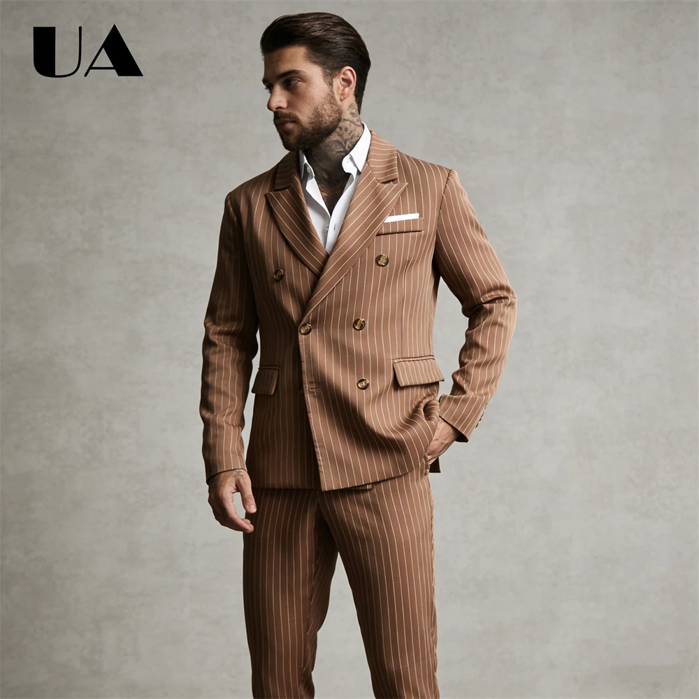

Double Breasted Stripe Suit Attire for Men, XXS-7XL, Jacket Pants, Tailored Formal Suit Set, Blazer Trousers Tuxedo