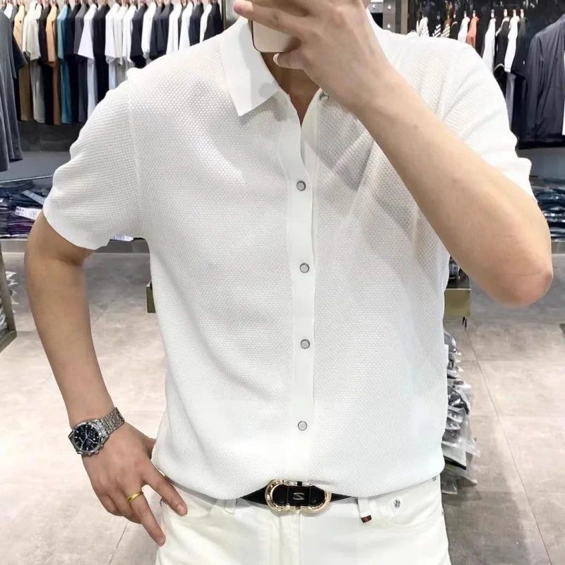 

ort Sve irt Men's Casual Pure Color Versatile Summer Faion Breathable Slim Fit Youth Brand ex