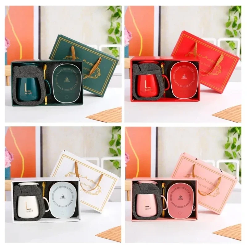Self-heating cup with constant temperature. Gift box mug with spoon, suitable for camping, office use and as a gift 55°C Smart
