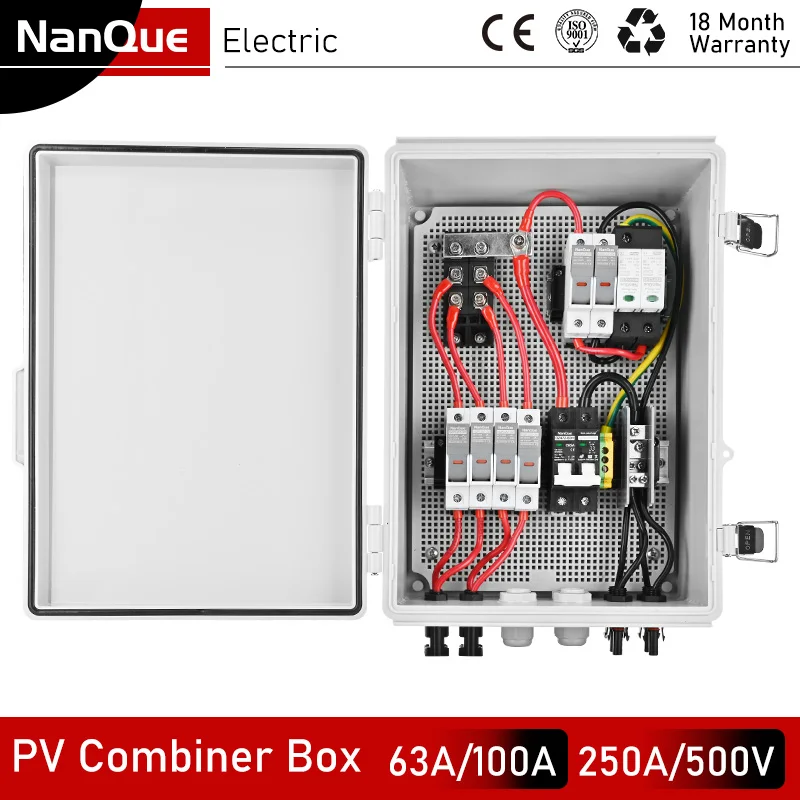 Plastic PV Combiner Box DC250V 500V 4 6 String 63A 100A Solar Battery Charing Box Anti-reverse Current, Lightning Protection