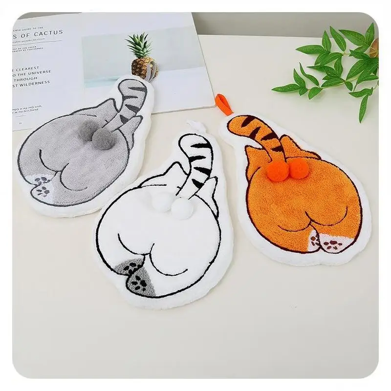 Novelty Cat Butt Shaped Hand Towel Quick Dry Soft Absorbent Coral Fleece for Bathroom Kitchen Daily Use