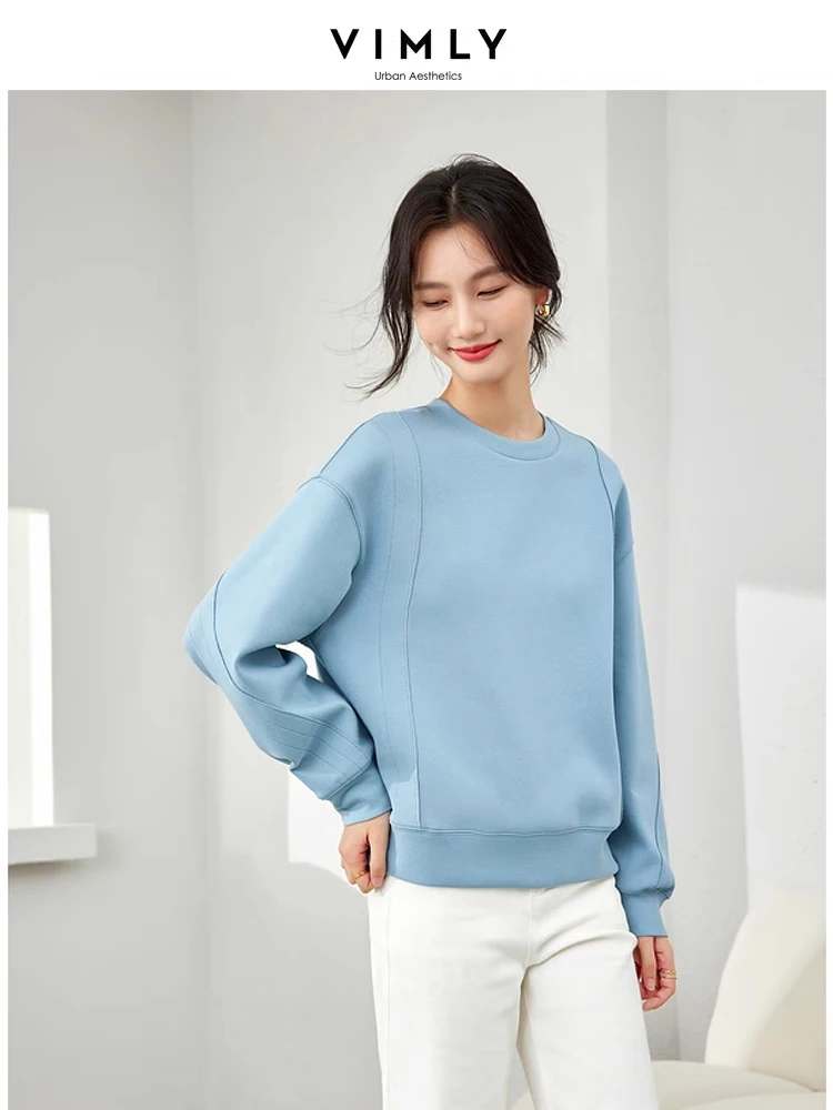 Vimly Dames Casual Sweatshirts 2024 Lente Nieuwe O-hals Losse Lange Mouwen Tops Voor Dames Katoenen Effen Pullovers Vrouw M6009