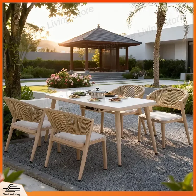 Modern Aluminum Outdoor Dining Set Weatherproof Garden Tables and Chairs for Terrace Patio Backyard Leisure Furniture Heavy