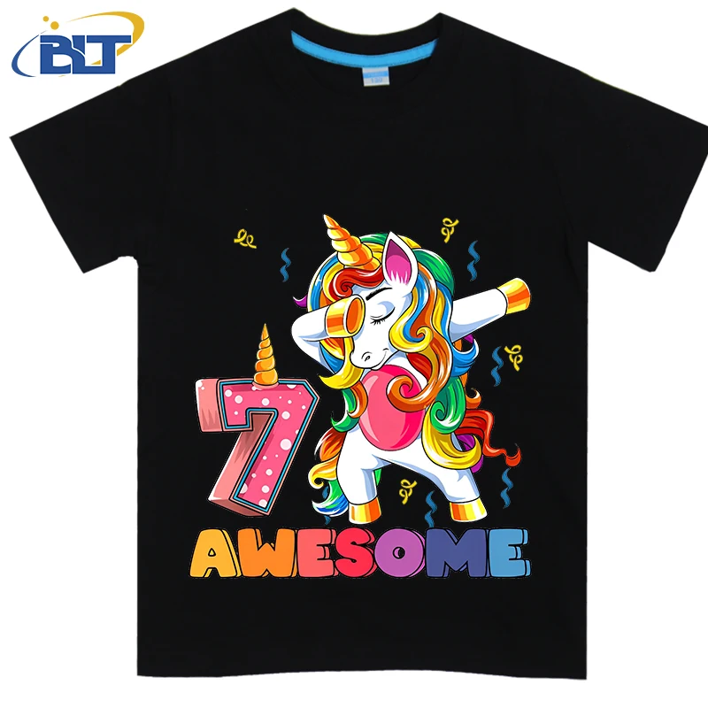 

Awesome Dabbing Unicorn Birthday 7 year old Girl Printed kids T-shirt Summer Cotton Short Sleeve Casual Tops For Boys and Girls