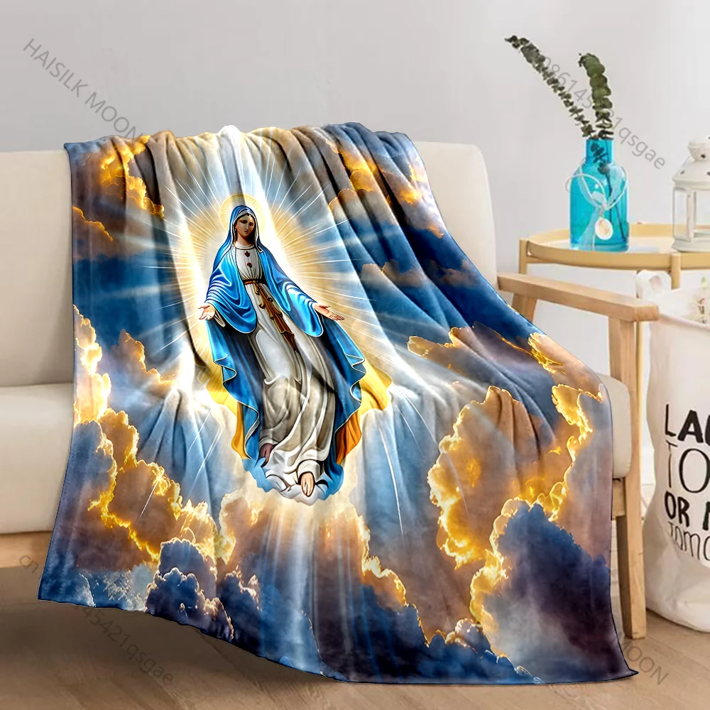 1PC Radiant Virgin Mary Print Believer Pray blanket Warm soft flannel material suitable for all seasons luxurious gift