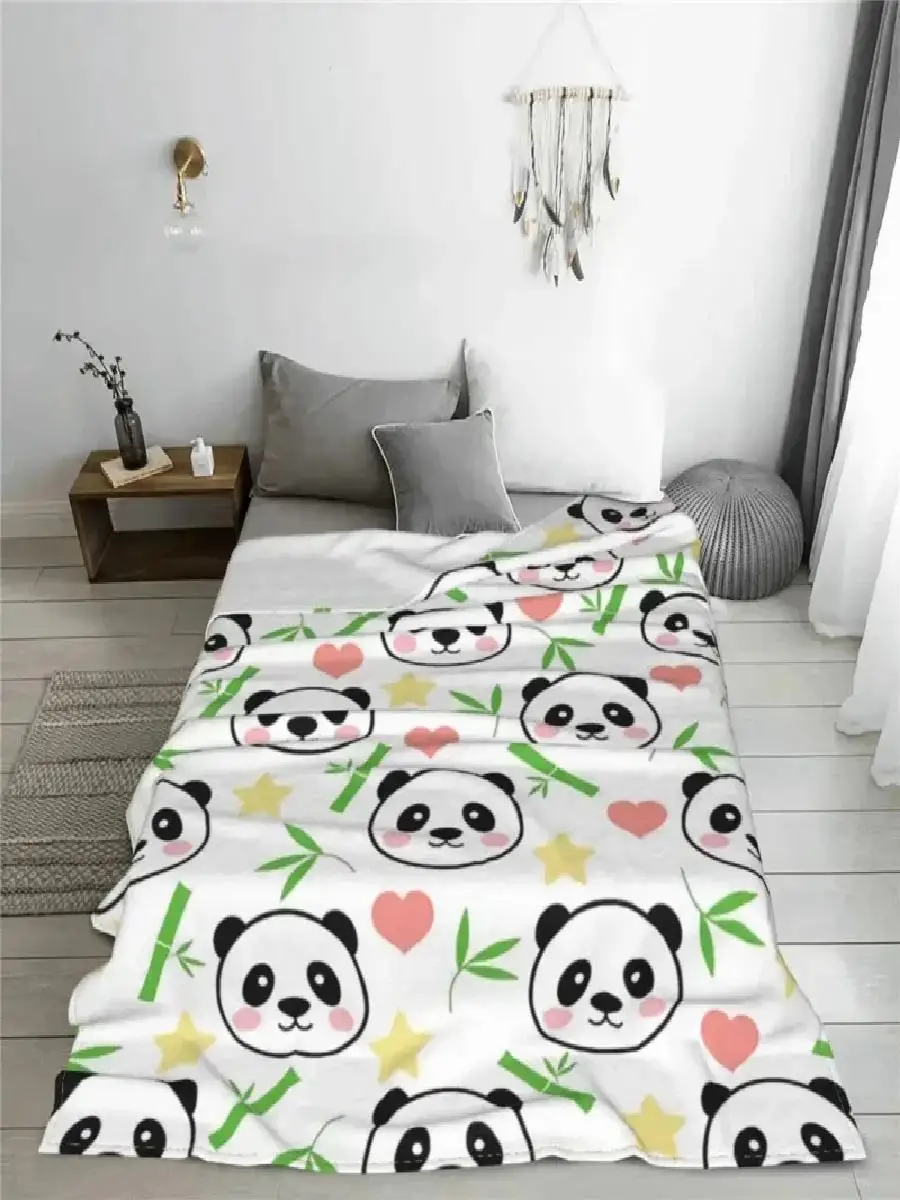 Cozy D Panda Bamboo Throw Blanket Soft Flannel Winter Blanket for Couch Office Bedroom  Lovely Animal Print
