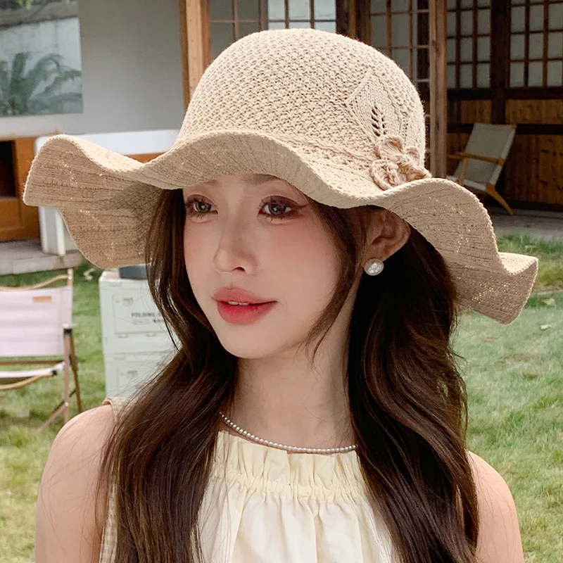 

Ins Flat-topped Straw Hats Girls Wide Brim Sun Hat Outdoor Lace Bow Strap Lightweight Beach Caps Summer Q8