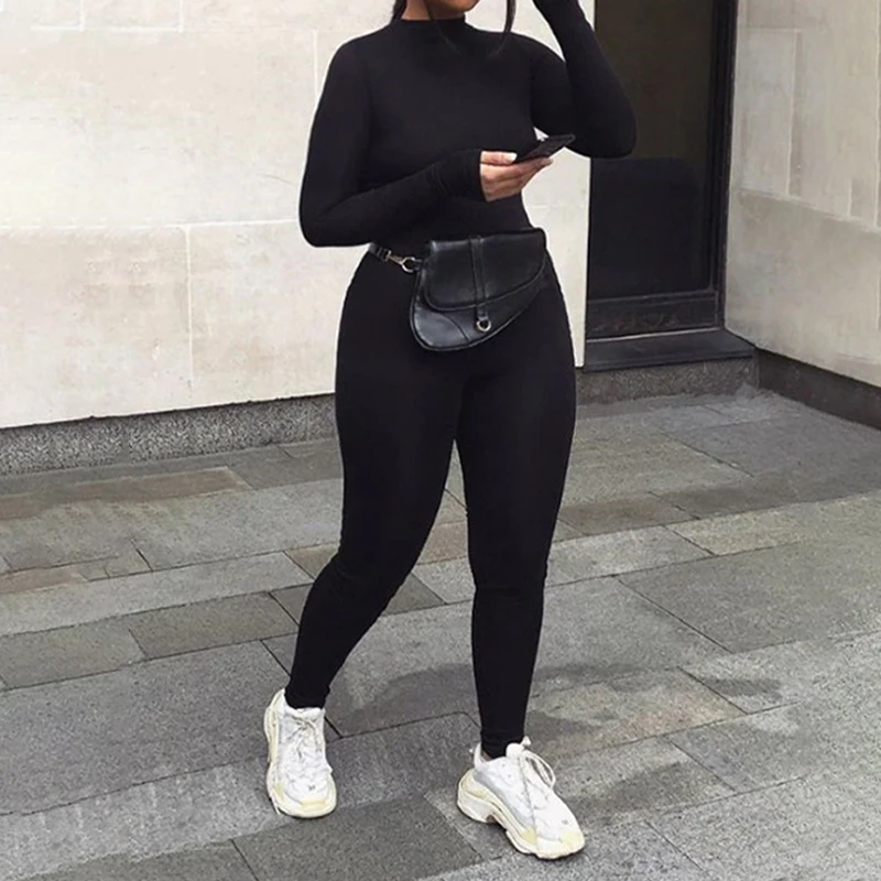 Jumpsuits New Women Autumn Sexy Black Slim Elegant Skinny Lady Rompers FashionLong Sleeves Streetwear Casual Knitted Clothing