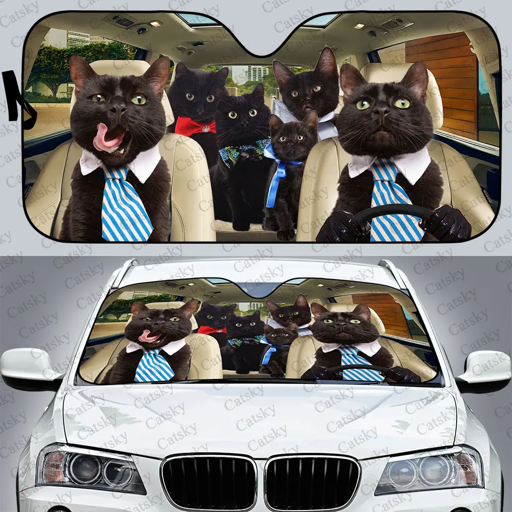 Black Cat Car Sunshade, Car Decoration Lovers Gift, Windscreen Sunshield for Car Window Sunshade Cover Foldable Uv Ray Reflector