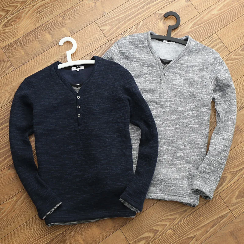 

Coolbar мужской осенне-зимний облегающий трикотаж на подкладке Fce, повседневный свитер с воротником Генри Faion Urban Sle Long Sve Thiened