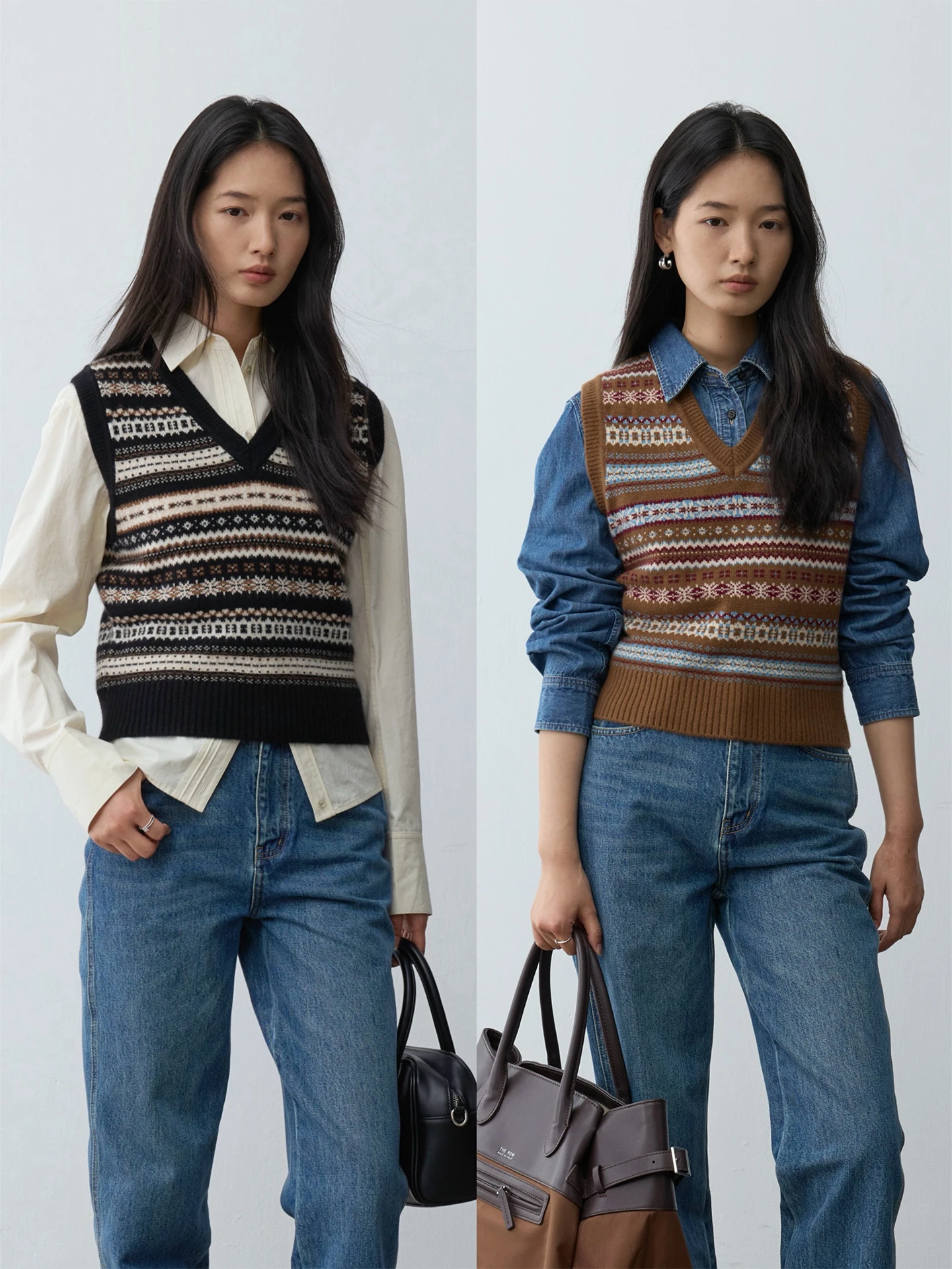 

Zhihua Briti Retro Fair Isle Sle Kangsen Pure Camere Layered V-ne Embroidered Vest Women's Faion Knitted Sweater