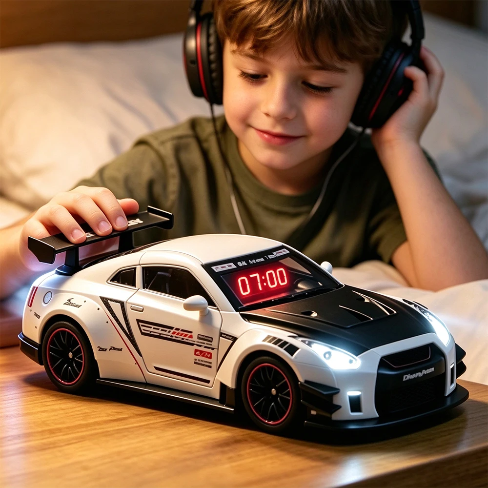 1Set Sports Hyper Car Alarm Clock, Realistic Engine Roar & Mist Spray Alarm Clock with Remote, LED Light Up Car Model Clock