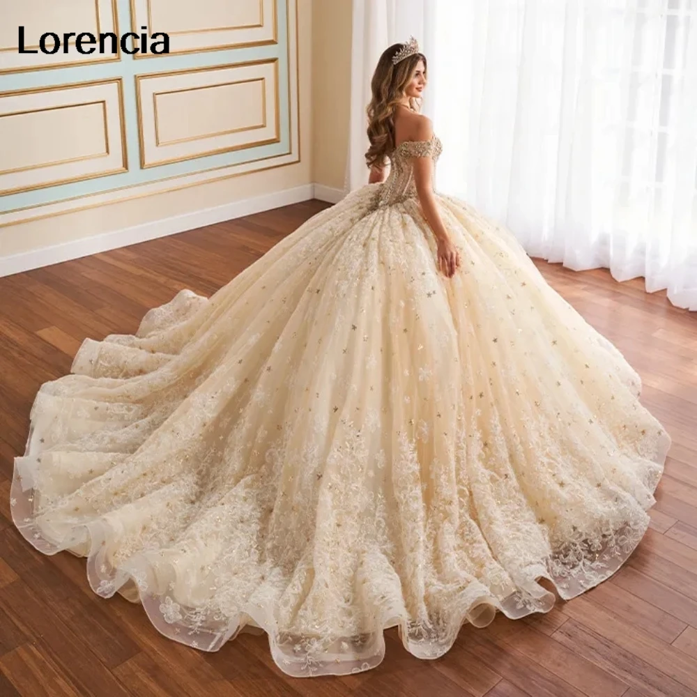 Gaun sampanye Quinceanera kustom gaun bola renda Applique korset Meksiko manik-manik manis 16 Vestidos De 15 a00os YQD989