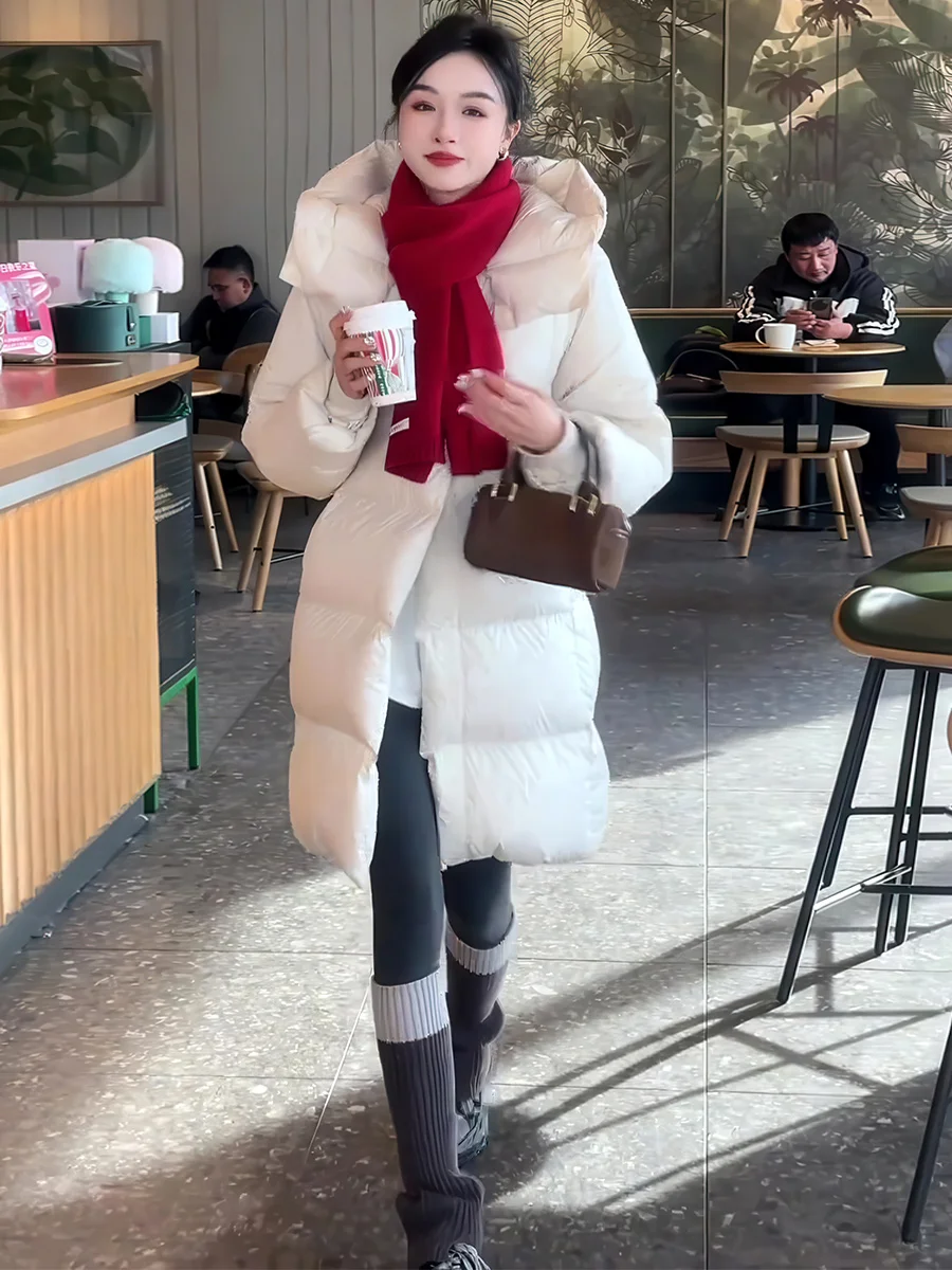 Puffer Jaet 90 blanco Du down con capucha de longitud media Thi cálido adelgazante prendas de vestir exteriores invierno 2025 nuevo Sle Commute Sle