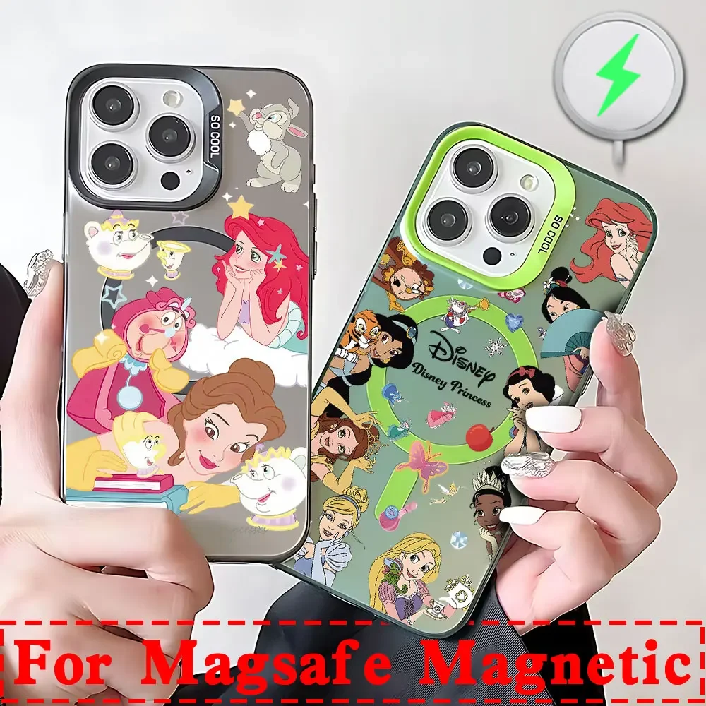 Cute Ariel Disneys Princess Magsafe Magnetic Phone Case for IPhone 11 12 13 14 15 16 Pro Max Plus Lens Creative Border Cover