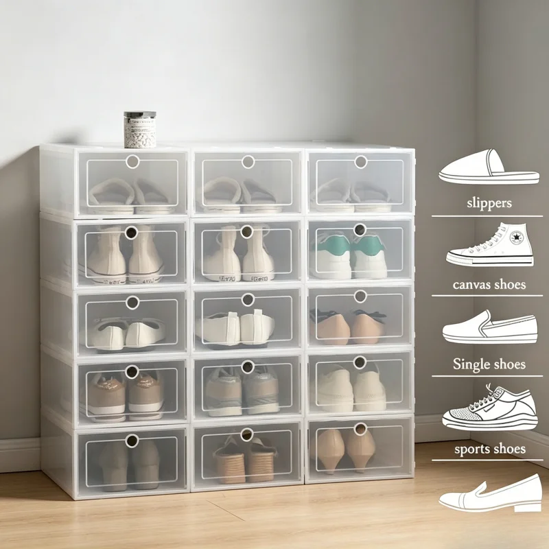 

6 Pack Transparent Shoe Box, Thickened Foldable & Dustproof Storage, Stackable Shoe Organizer Cabinet