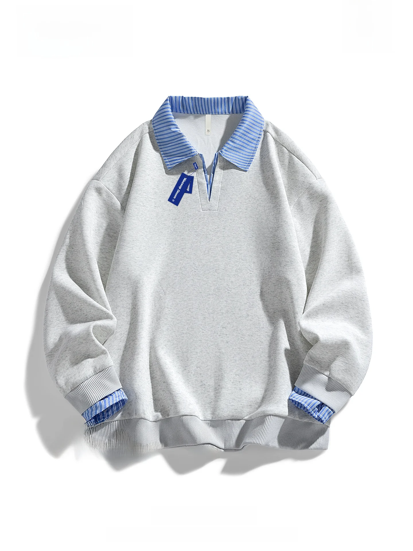 

Мужская толстовка Wassup Dozen Casual свободного кроя с длинным рукавом, отложным воротником и эффектом двухслойности, весна-осень, комфортная