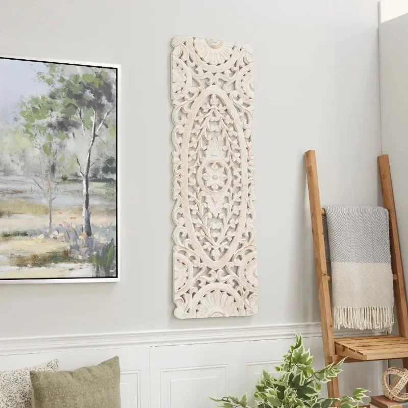 

Home.NEW White Wood Handmade Intricately Carved Floral Wall Decor