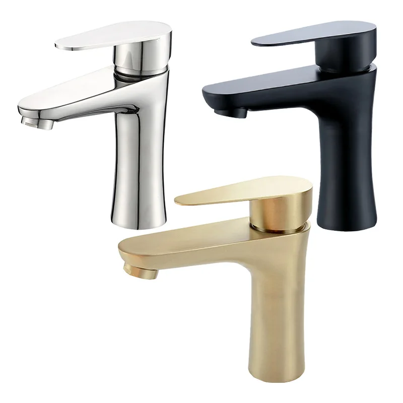 Brushed Gold/Paint Black Basin Sink Faucet Stainless Steel Vanity Tap Deck Mounted Single Handle One Hole Cold Hot Water Mixer