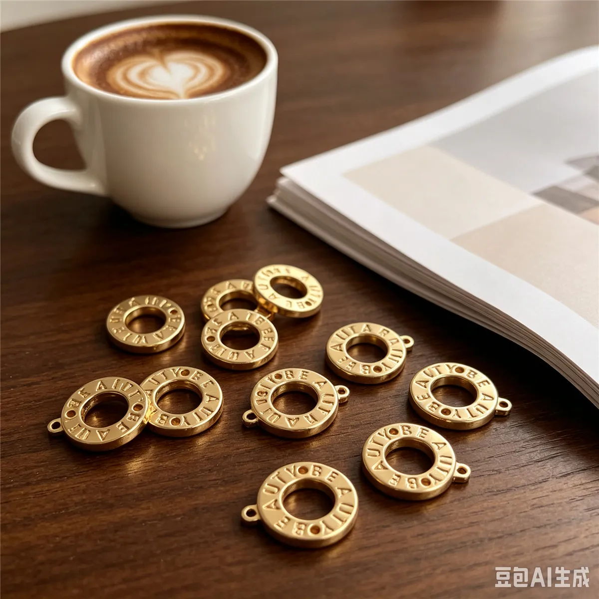 Brass 14K Gold Plated Anti-tarnish Letter Donut Double Hole Ring Connector Charms DIY Bracelet Jewelry Findings