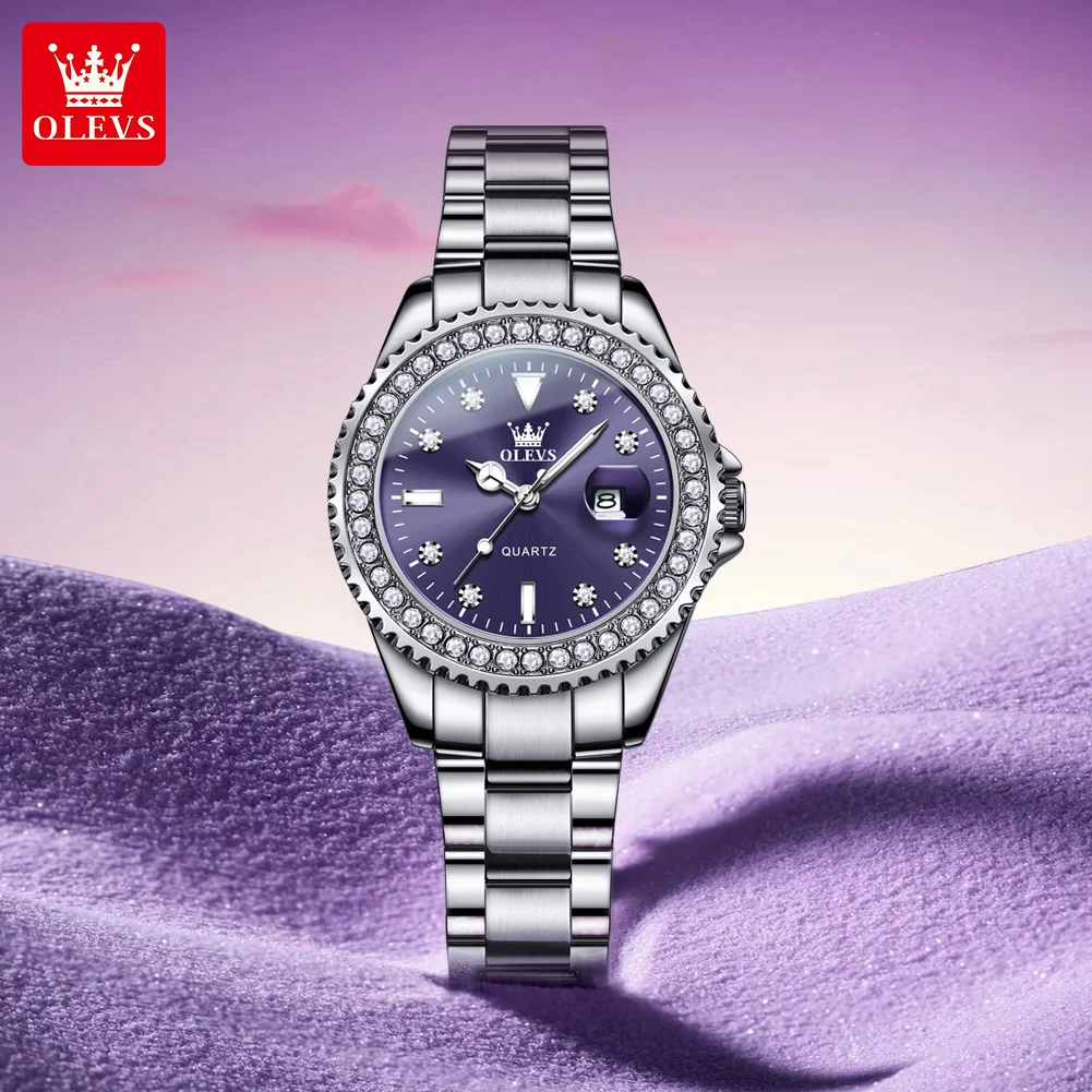 OLEVS 9945 Watch For Women Classic Luxury Calendar Quartz Woman Watch Diamond Scale Waterproof Wristwatch Stainless Steel Strap