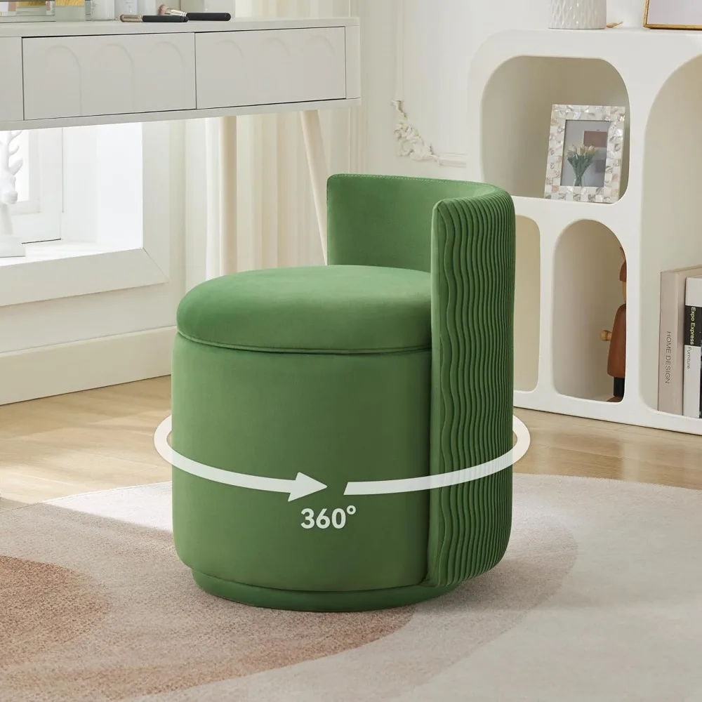 Chaise de vanité avec rangement, 360 ° Chaise de maquillage pivotante avec dossier ondulé, petit tabouret d'appoint sans assemblage pour chambre à coucher, dressing
