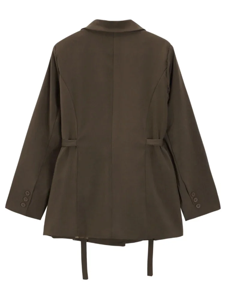 

Belt Spliced Design Blazer Women Vintage Notched Collar Single Button Coat Fashion 2025 Spring New Clothing 2AA4613