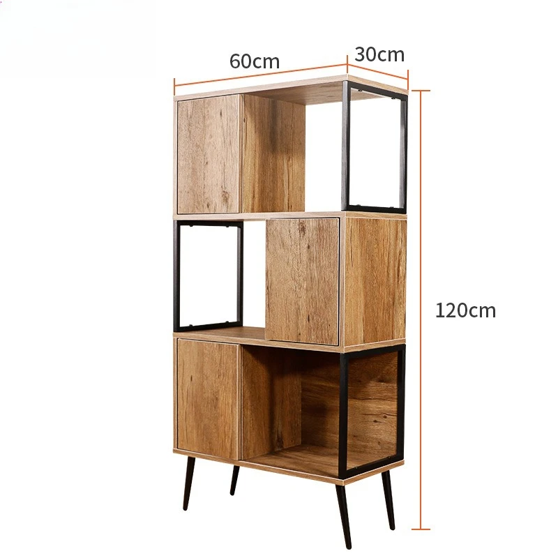 Bookcase shelves, multi-layer iron pipe particle board storage cabinets, living room