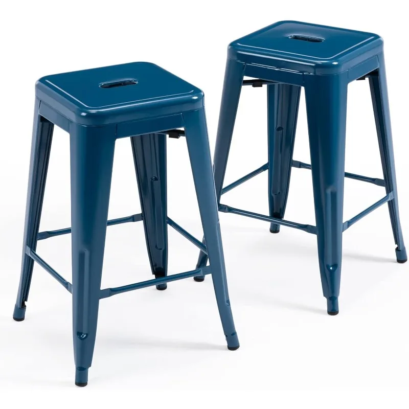 

24 Inch Metal Bar Stools, Backless Counter Height Barstools, Indoor Outdoor Stackable Stools with Square Seat