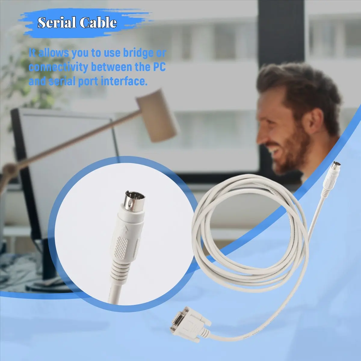A46U DB9P to 8P Mini Din RS232 Download Cable White 8.2 Ft for PLC -EH