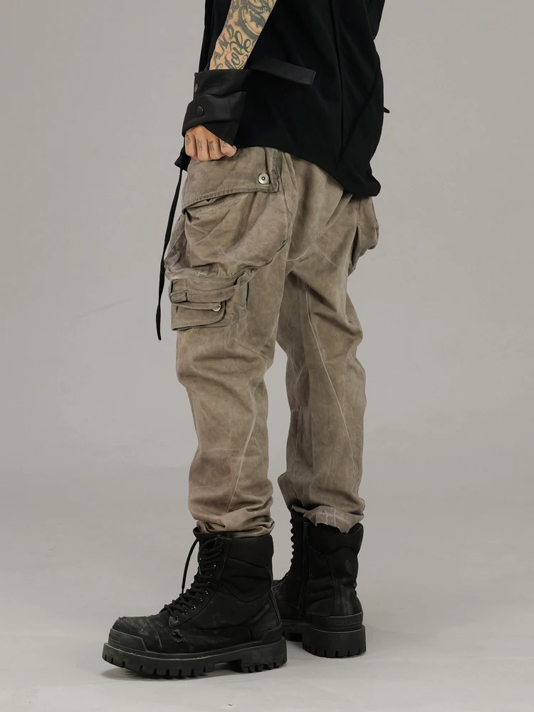High Street Pioneer Wasteland Sand Dune Functional Tie Dye Distressed Multi Pocket Shell Pants Men's Workwear Casual Pants