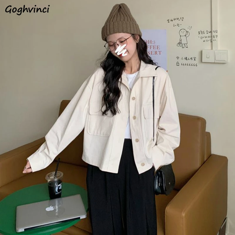 

Jackets Womens Loose Turn-down Collar Korean Vintage New Autumn Casual Pockets Single-breasted Cargo Style Femme High Street 2XL