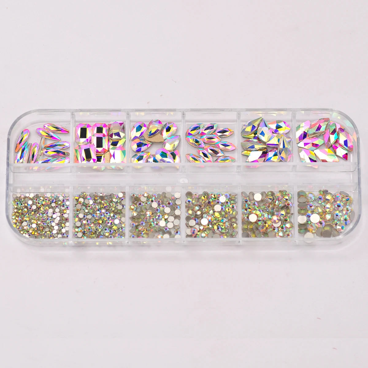12 Gitter Kristall AB Nagel Strass Kristall flacher Boden Mix Formen Glitzer 3D Nail Art Dekorationen Strasssteine für Maniküre-Design