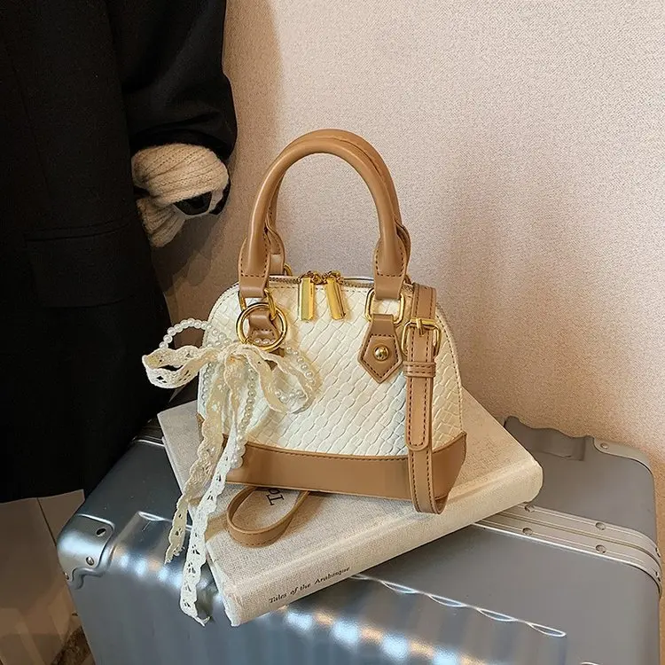 

2025 New Retro Contrasting Color Shell Bag Trendy Texture Versatile Handbag Casual Shoulder Bag Messenger Women's Bag