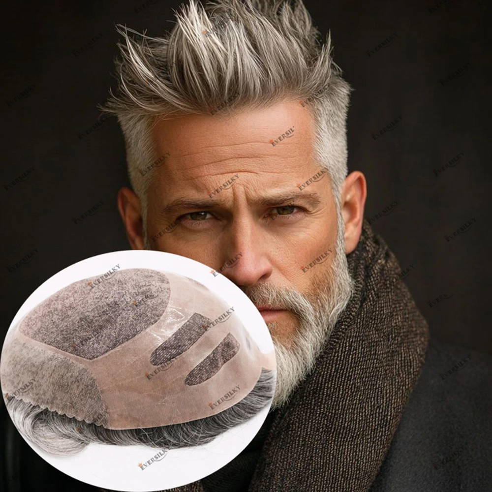 شعر بشري فائق التحمل للرجال شعر مستعار أشقر رمادي أسود 1B80 550 # الشعر المستعار شعري طبيعي NPU BOND الشعرية الاصطناعية #3