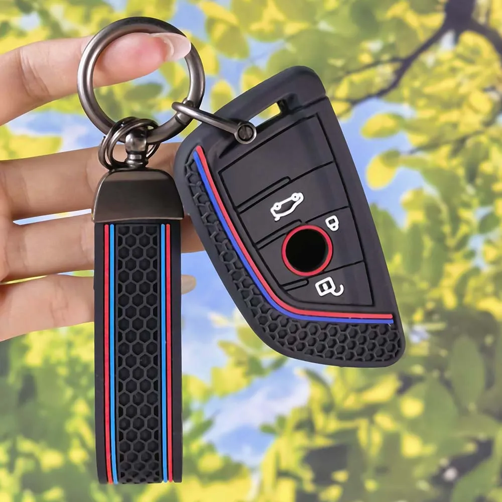 Soft Honeycomb Grain Car Key Cover With Keychain for BMW X1 X3 X4 X5 X6 F15 F16 G30 G20 3 5 7 Series G01 G02 G05 G11 G32 F48 F39