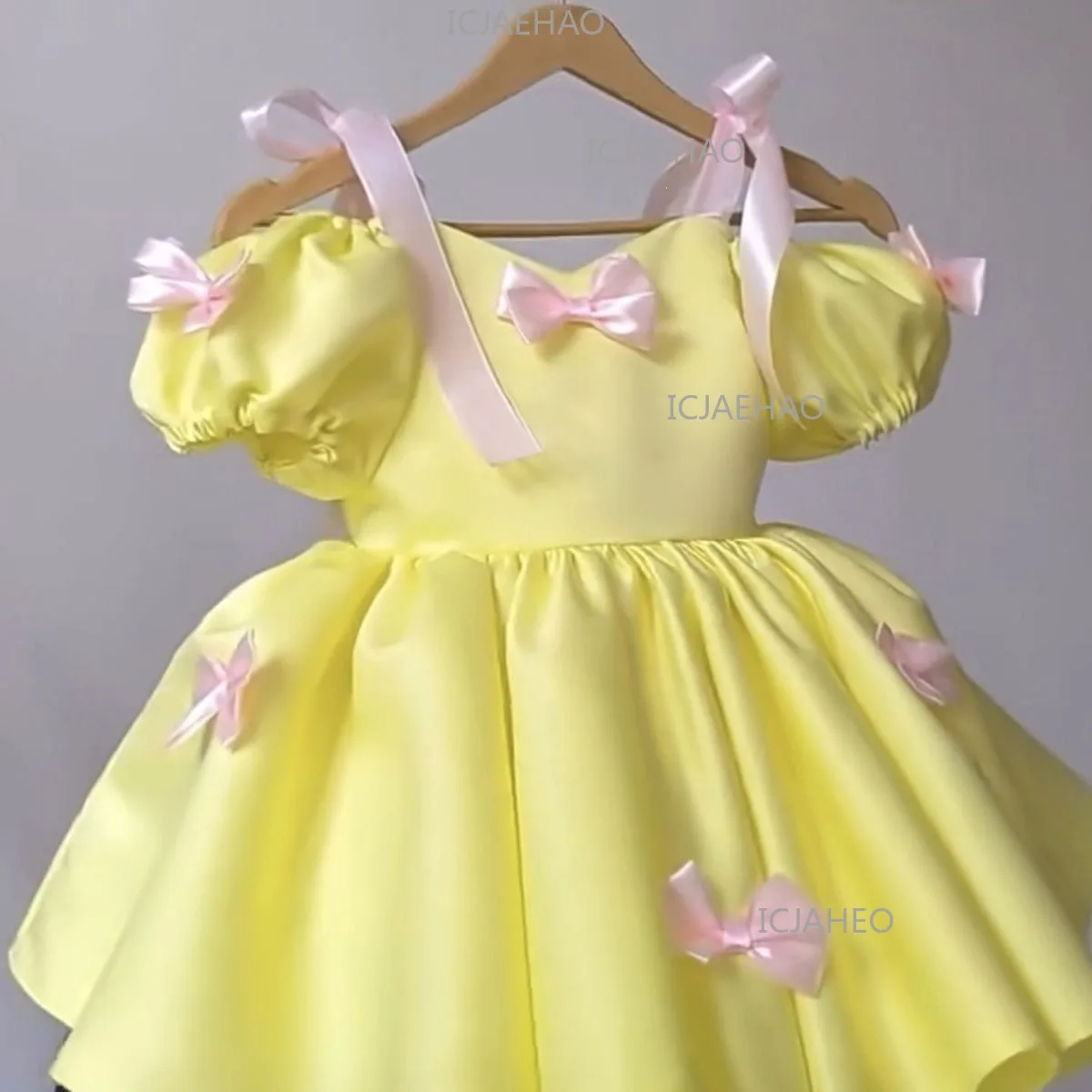 Girls' Dress Puff Sleeve Princess Dress Bow PianoBirthday Gown Party Dress Host Performance Outfit New Flower Girl