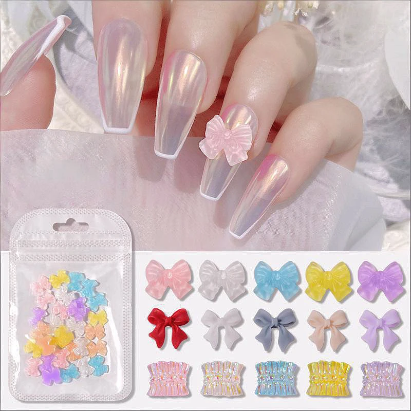 

60PCS 3D Acrylic Nail Art Bow Tie Charms Resin Accessories Parts For Nails Decoration Design Manicure Decor Supplies Material