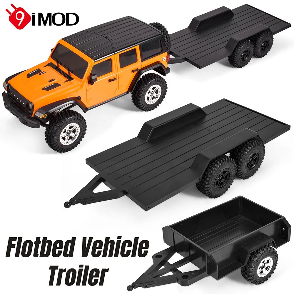9IMOD Utility Trailer Flotbed Vehicle Troiler mit Kugelkopfkupplung Twin-Axle Trailer für 1/18 RC Crawler Car TRX4M Upgrade