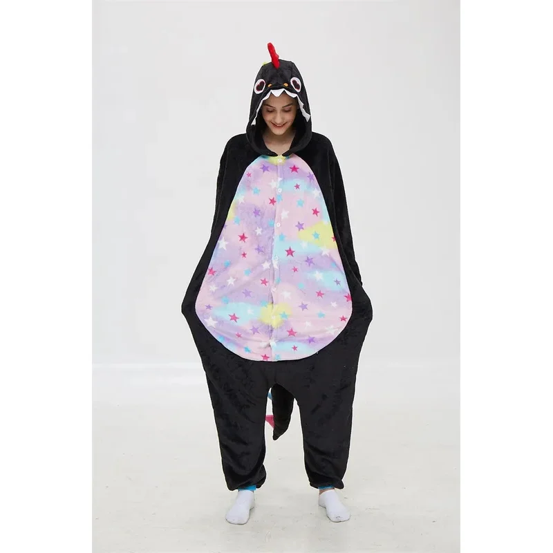 EE01 Adult Black Dinosaur Onesies Dragon Pajamas Cartoon Kigurumi Pyjama Cosplay Costumes Sleepsuit Animal Sleepwear pijama &0Ww